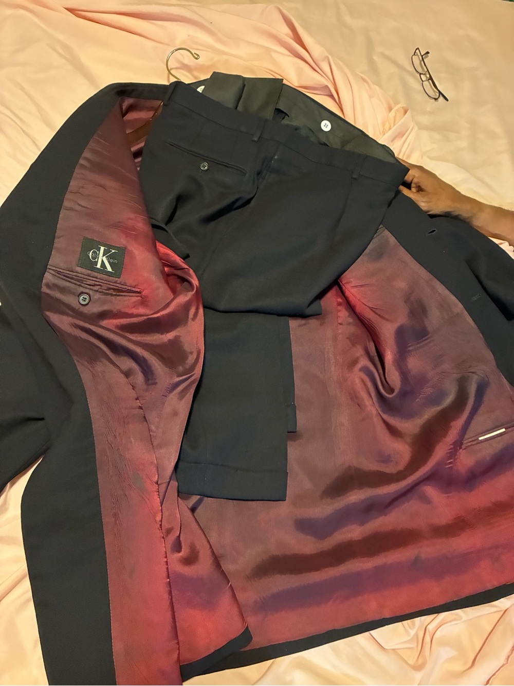 Calvin Klein Black Pea Coat with Burgundy Satin Lining